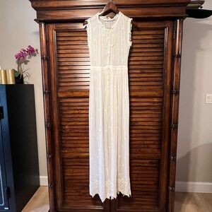 Zara Trafaluc White Eyelet Boho Resort Beach Cover Up Maxi Dress Size Medium
